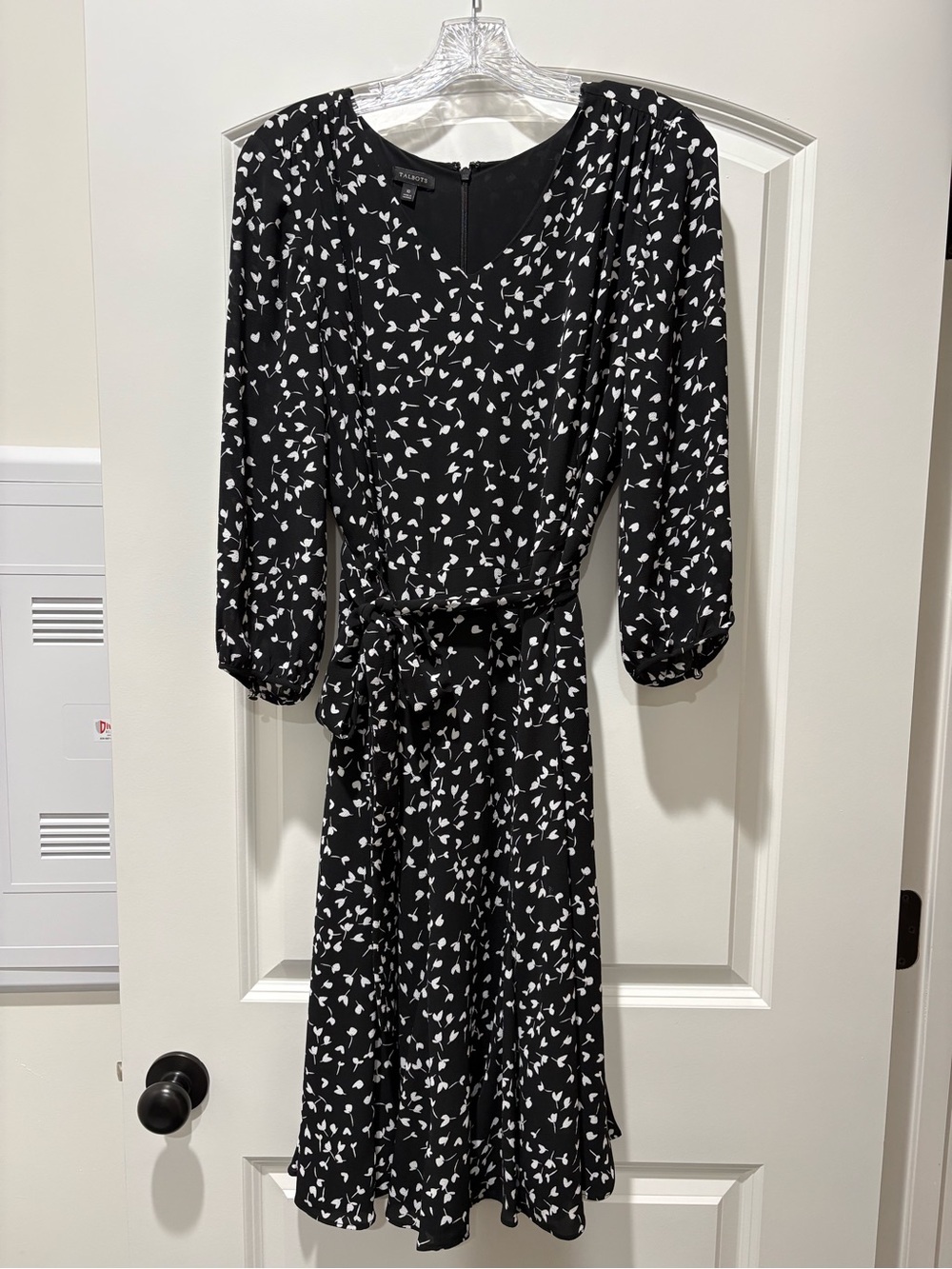 Talbots Black & White Printed Long-Sleeve Wrap-Style Dress